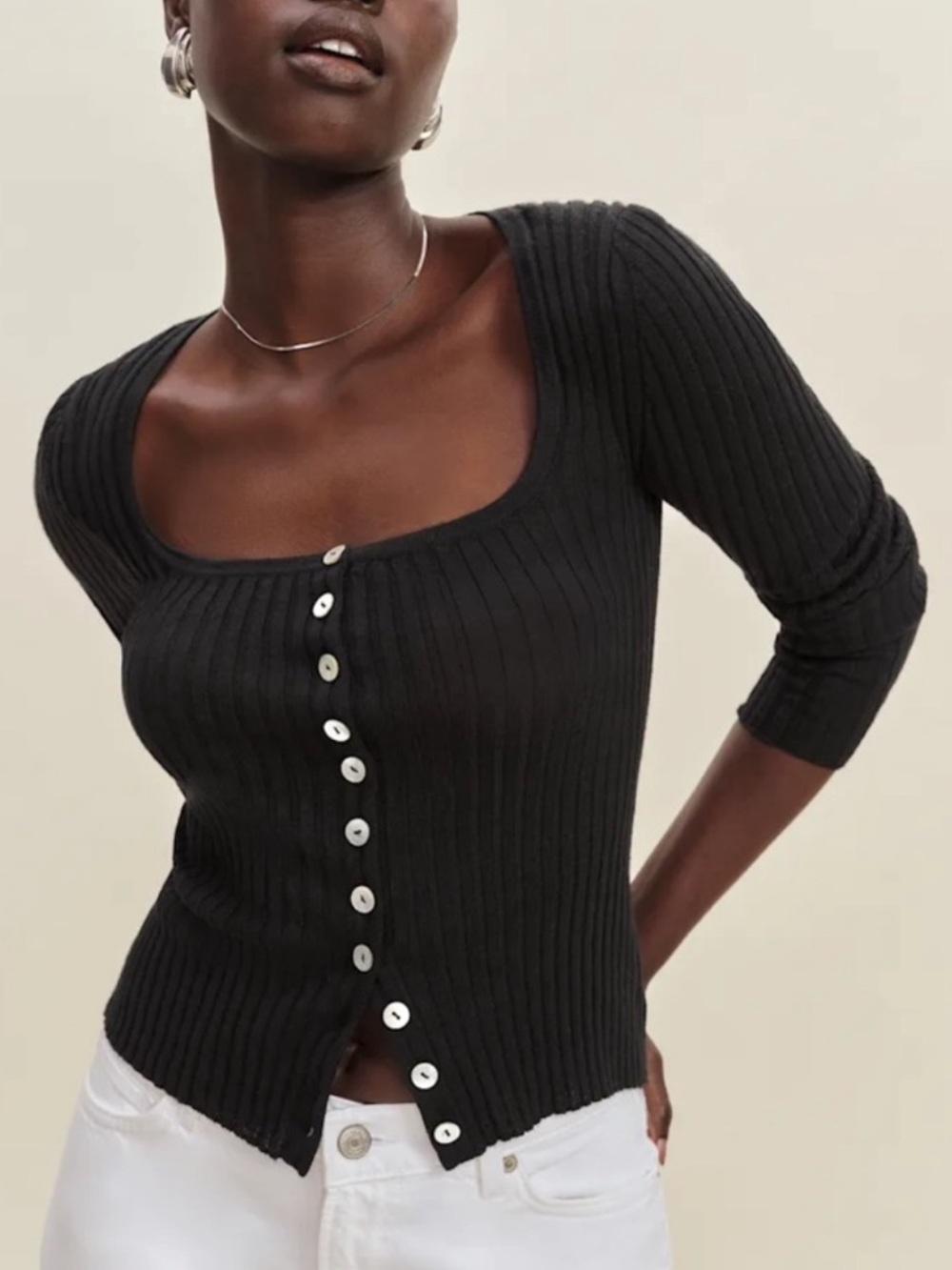 Reformation Celia Ribbed Linen Cotton Cardigan
Sweater Top Black Size M